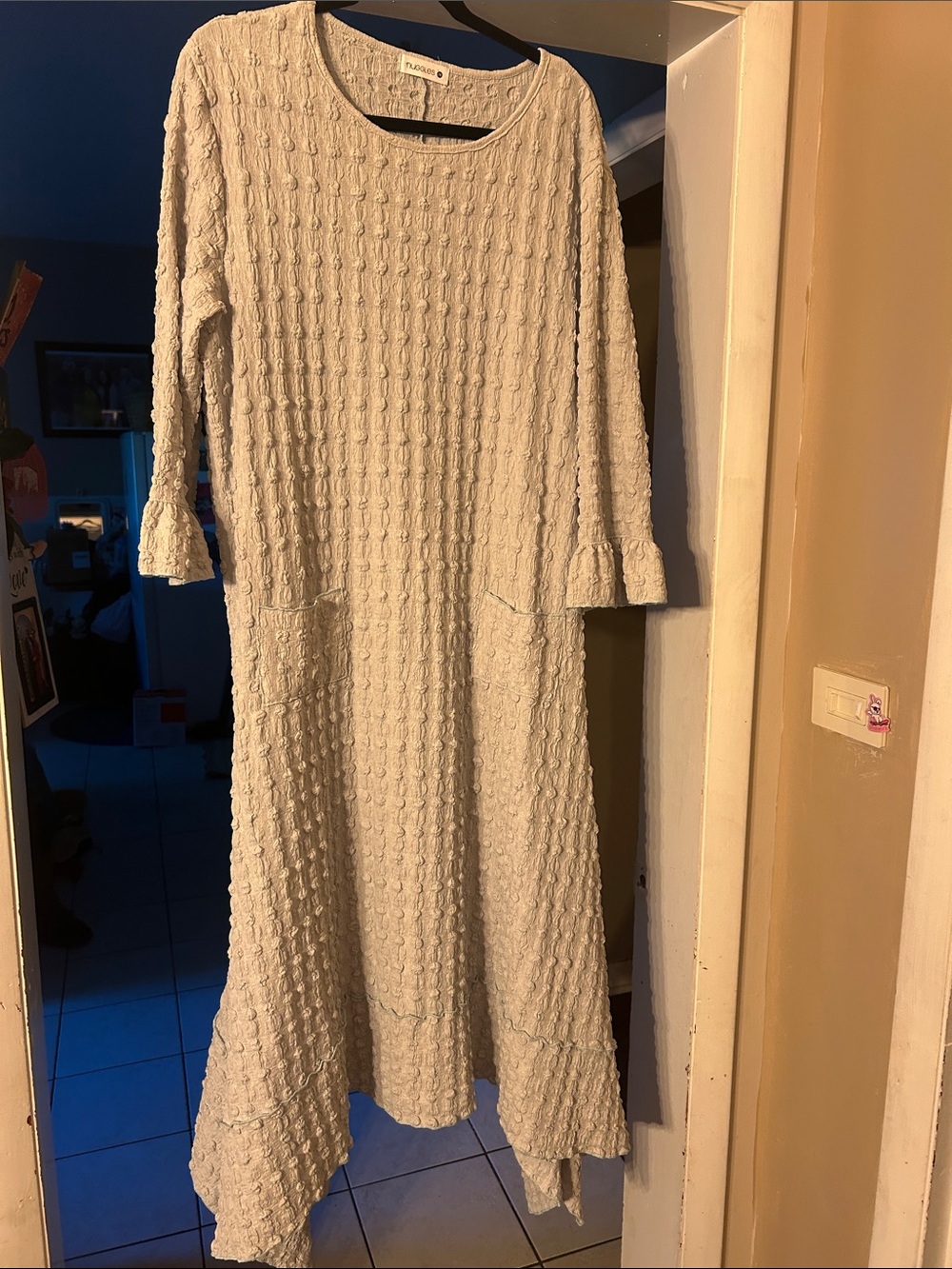 Nuggles dress Cream Textured Maxi Dress with Pocket Detail
